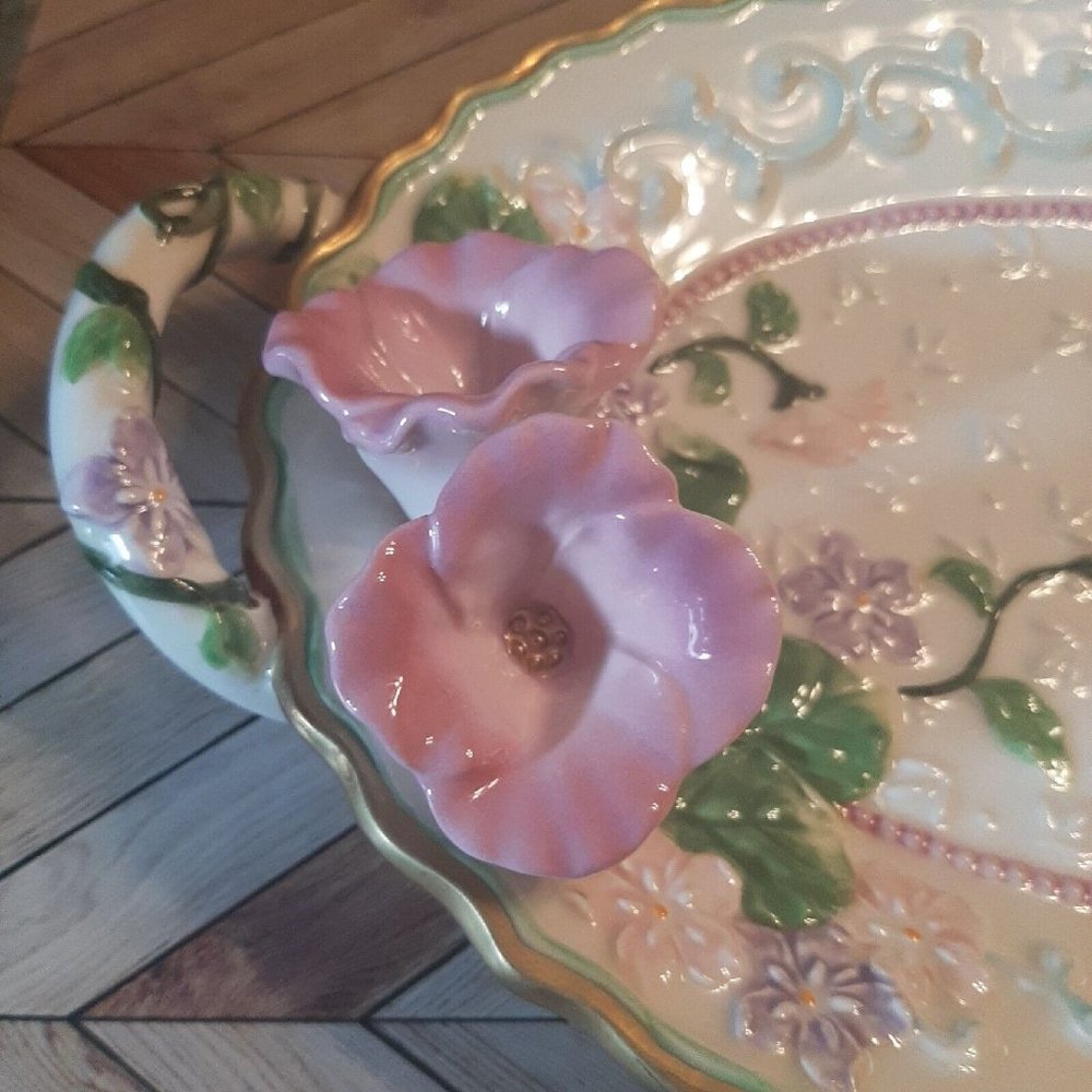 Vintage Avon Easter Spring Serving Platter Pottery Dish Duck Flowers Handle 2001 - Picture 11 of 13